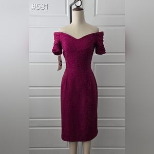 Burgandy Vintage 80's Off-the-shoulder Sheath Dress